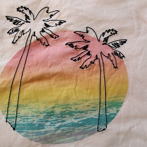 Cute Tucker + Tate Pink Tee, Ocean Sunset & Stitched Palm Trees Girls Sz. L - Picture 2 of 4